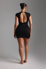 Cap Sleeve Open-Back Mini Dress - Black