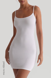 Slip-On Micro-Ribbed Mini Dress - White
