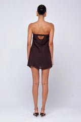 Olive Mini Dress in Brown Linen
