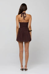 Sutton Mini Dress in Brown Linen