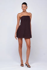 Olive Mini Dress in Brown Linen