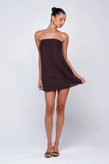 Olive Mini Dress in Brown Linen