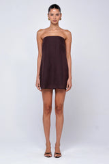 Olive Mini Dress in Brown Linen
