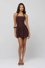 Sutton Mini Dress in Brown Linen